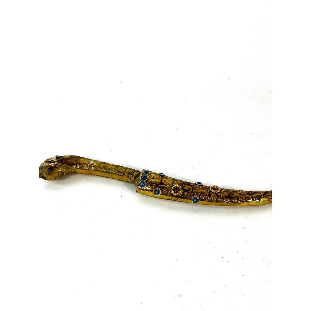 Vintage Turkey Brass Dagger Letter Opener Ornate Ottoman Style Souvenir Blue Gem